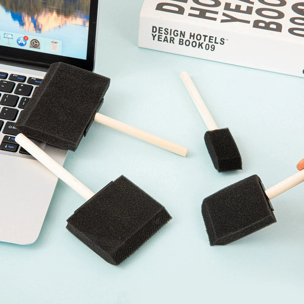 4Pcs Sponge Brush Wooden Handle Watercolor Sponge Paint Brush, Oil Stain Art Craft Painting Drawing for kids Qme