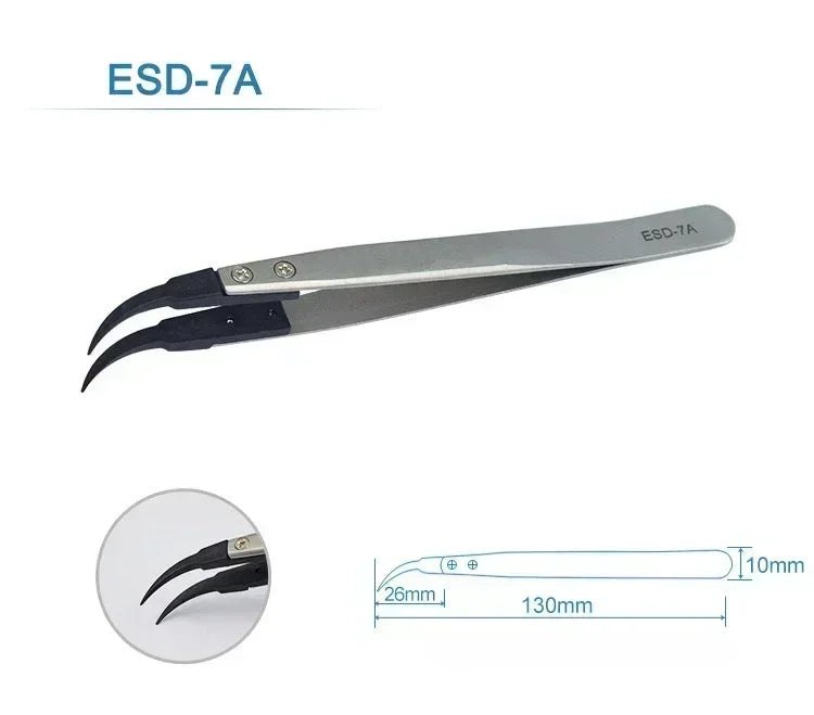 1-6PC Watch Hands Installation Work Tweezers Straight Elbow Handle Stainless Antistatic Plastic Tweezers ESD-259 ESD-259A ESD-7A Qme ESD-7A