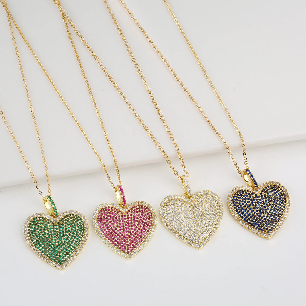 Fashion Luxury Heart Shape Cubic Zirconia Pendant Necklace Elegant for Woman Girl Party Wedding Jewellery Valentine's Day Gift Qme