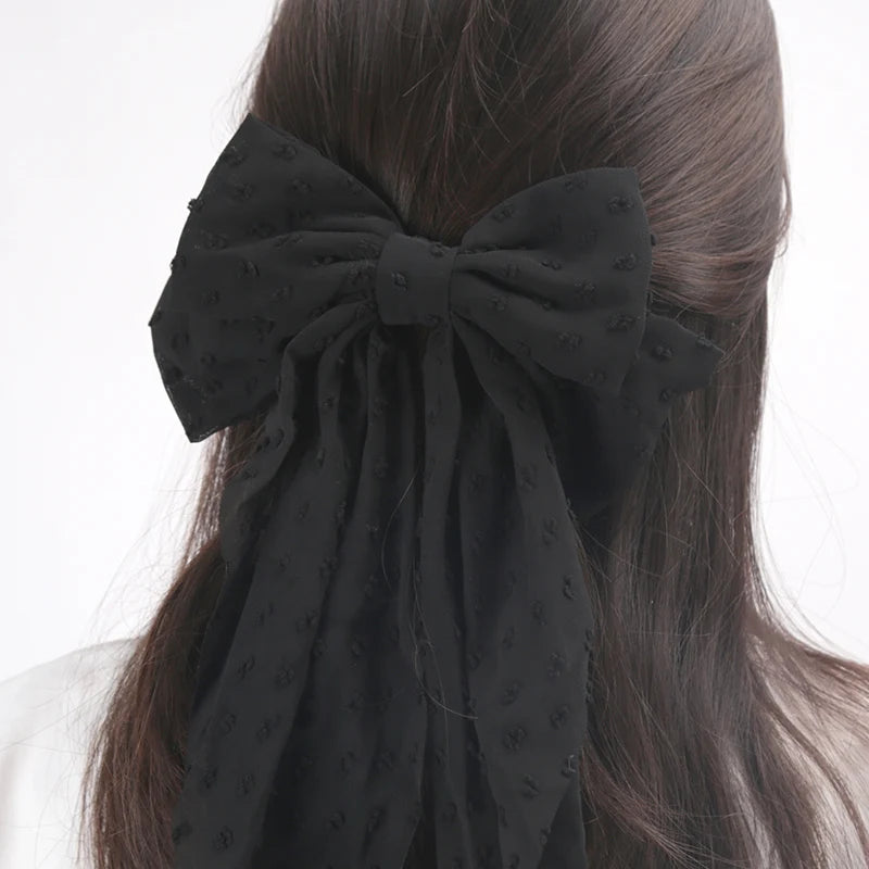 Black Chiffon Bow Hair Clip Women Large Bowknot Stain Hairpin Qme