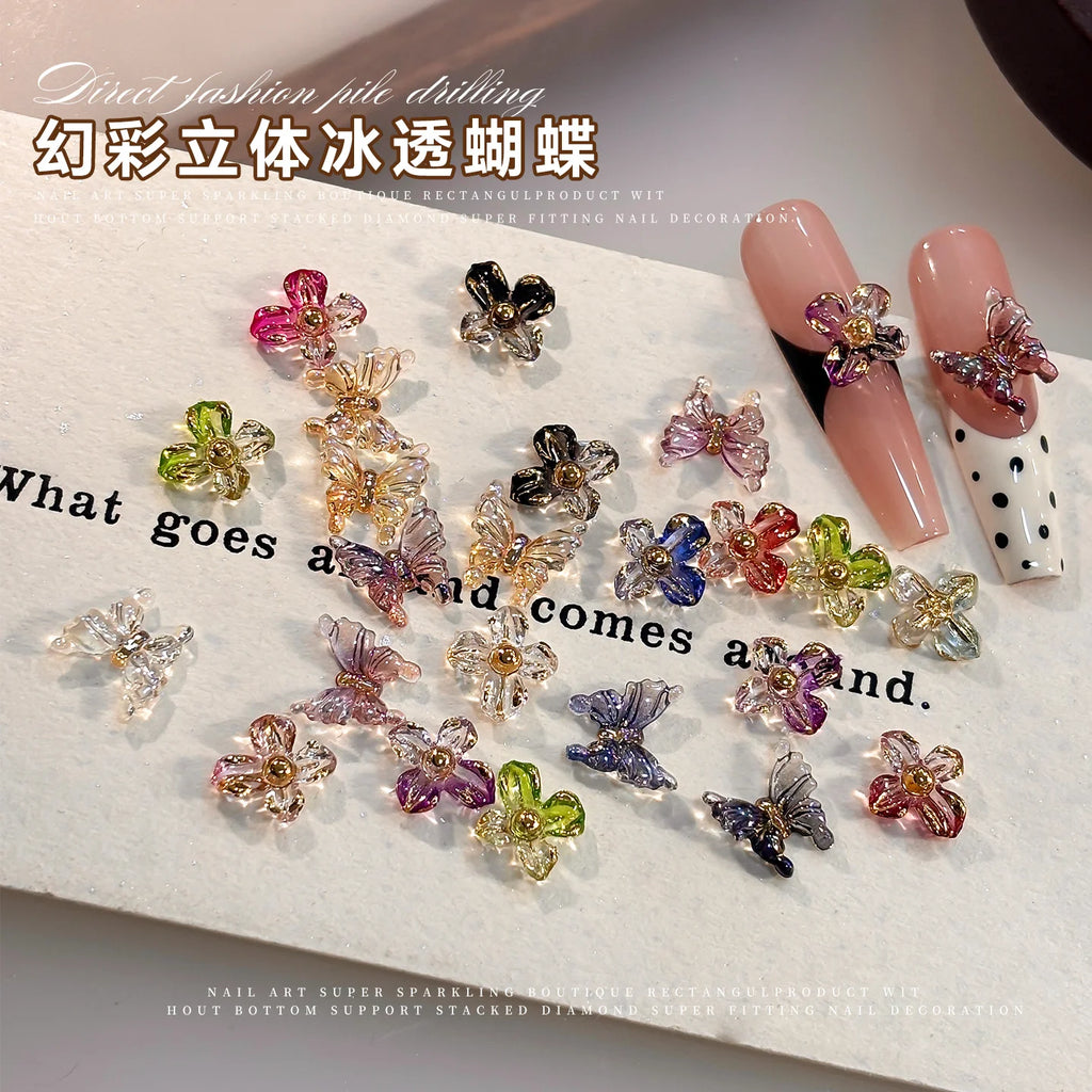 3D Rose Butterfly Nail Charms, Resin Gradient Rose Camellia Flower Insect Flat Back Nail Art Decorations for DIY Press on Nails Qme