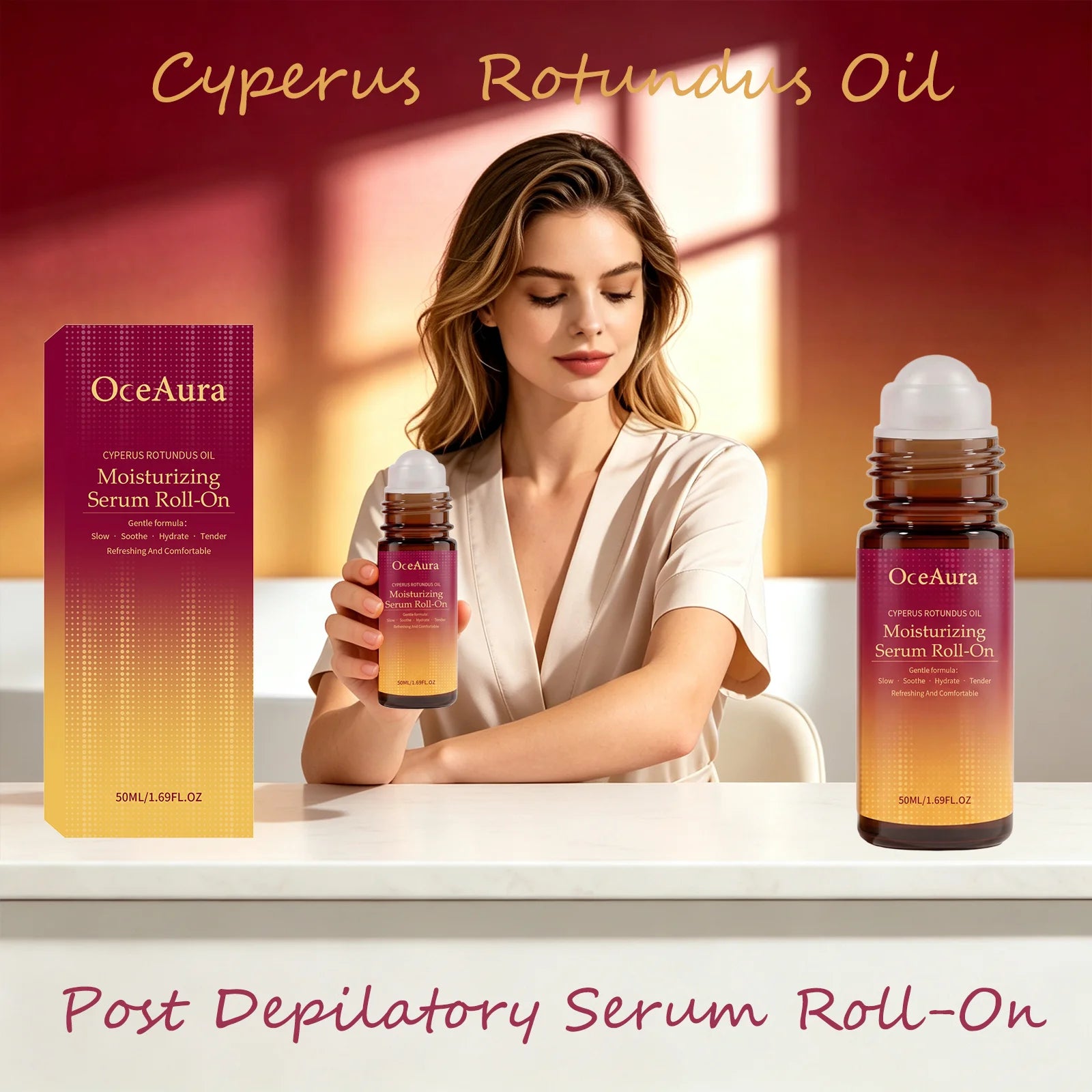OceAura Cyperus Post Depilatory Serum Roll-On Gentle Soothe Hydration Refreshing Body Skin Relief Cyprus Oil Hair Removal Care Qme