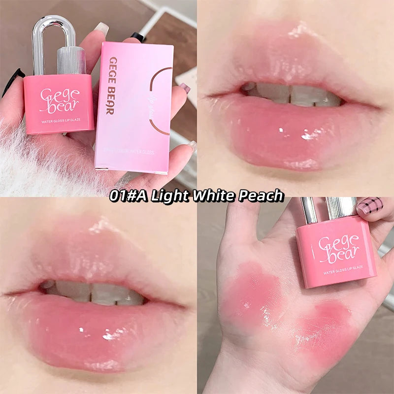 Gege Bear Lock Heart Sweet Water Gloss Lip Glaze Moisturizing Mirror Qme GX1279-1