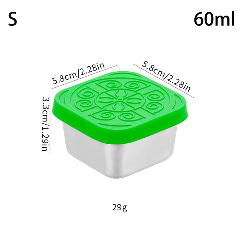 1 Stainless Steel Salad Box Snack Seasoning Container Silicone Lids Qme S Green