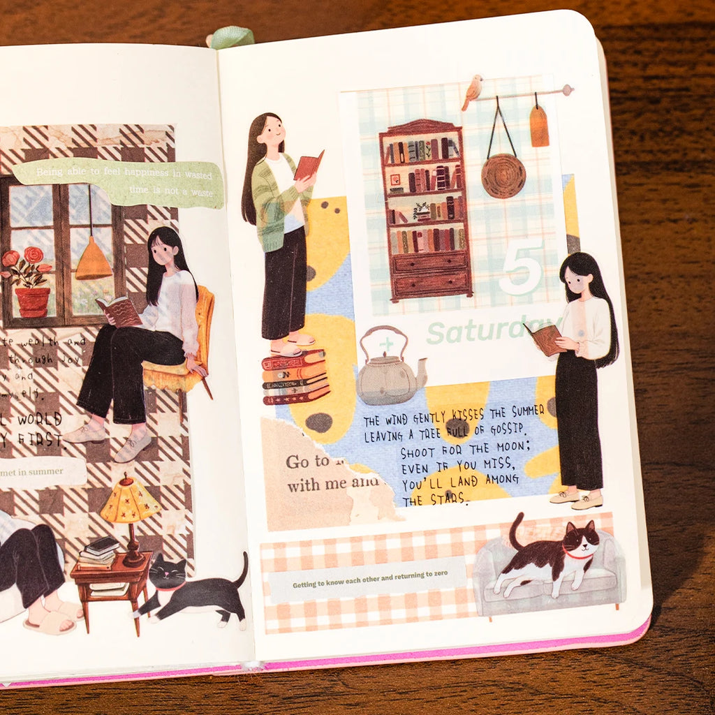 12 Sheets Daily Leisure Theme PET Stickers for DIY Craft Scrapbooking Collage Guitar Phone Case Notebook Decoration Qme