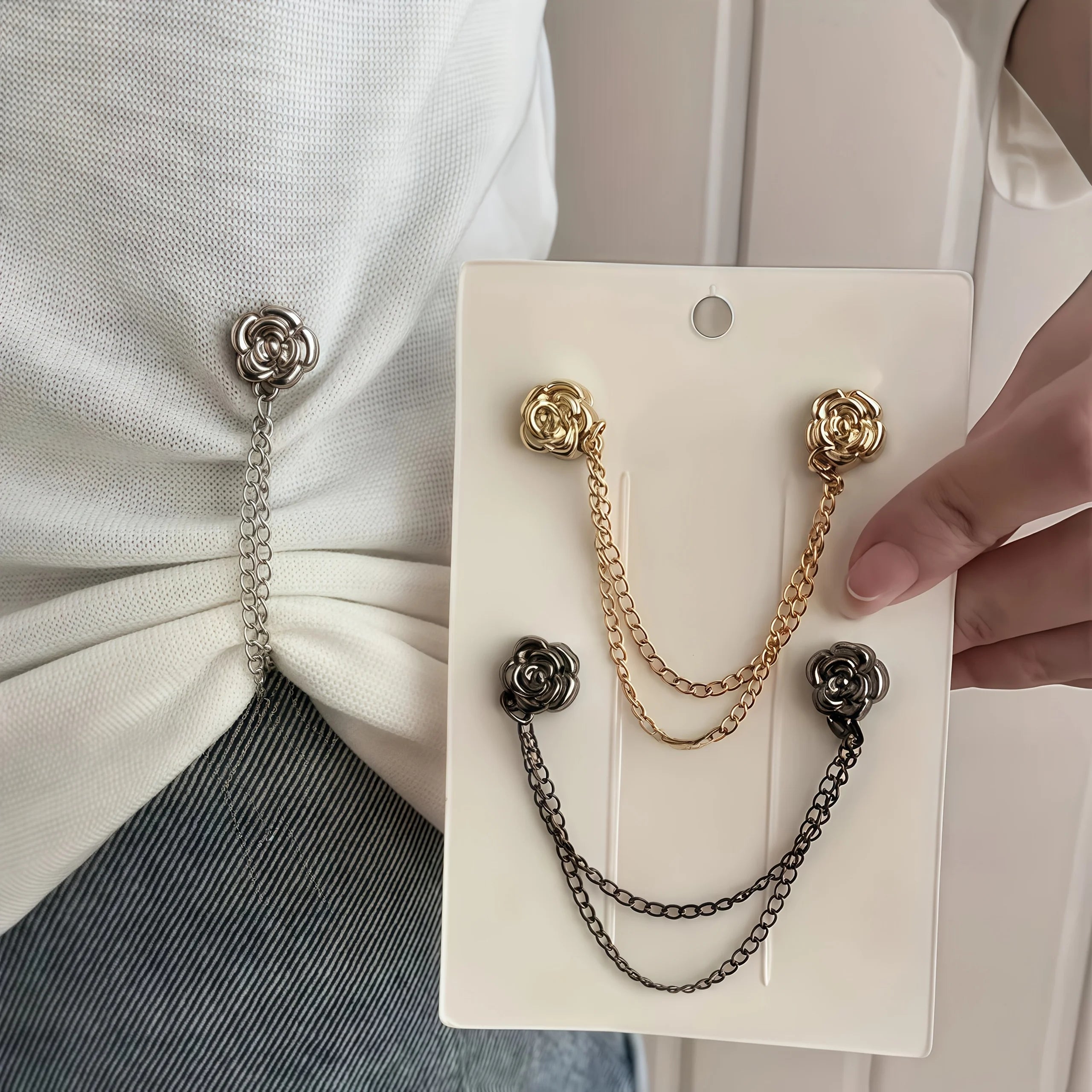 4/6Pcs Magnetic Chain Buckle - Adjustable Clothing Entrapment Magnetic Closure, Suitable for Pants, Dresses, Jackets - Clothing Qme