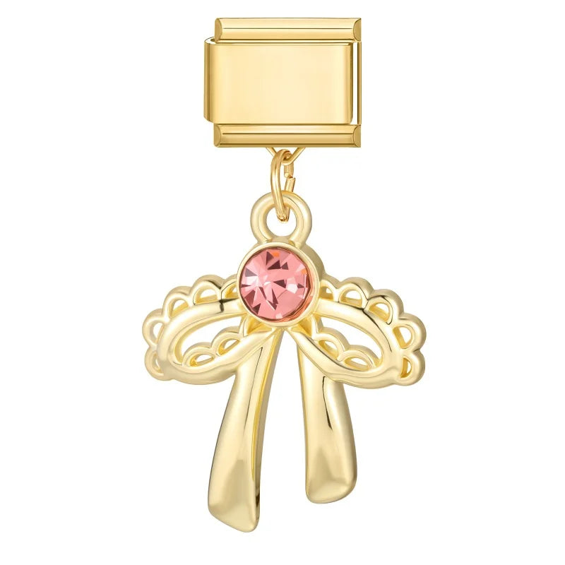 Fashion Flowers Rose Zircon Bowknot Butterfly Golden Italian Charm