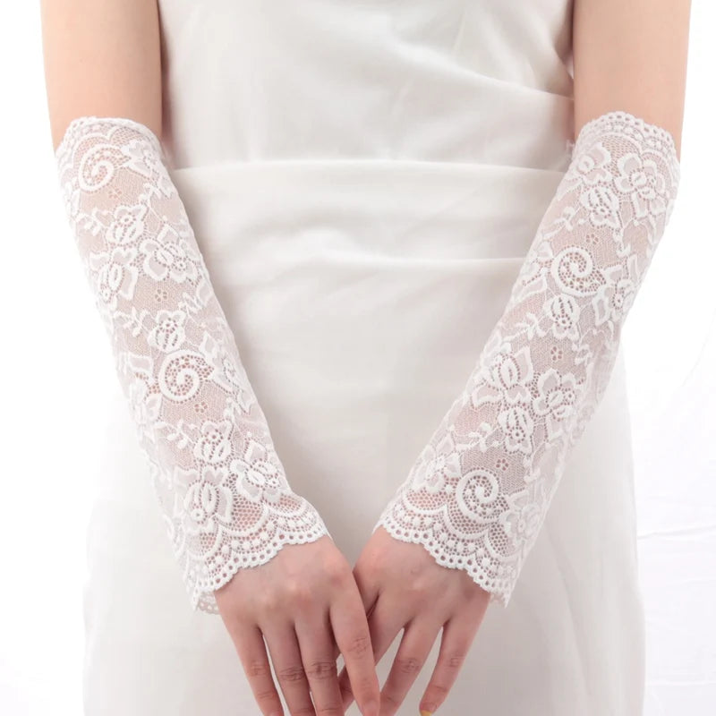 1 Pair Arm Sleeves Lace Sunscreen Short Gloves Ultra-thin UV Qme