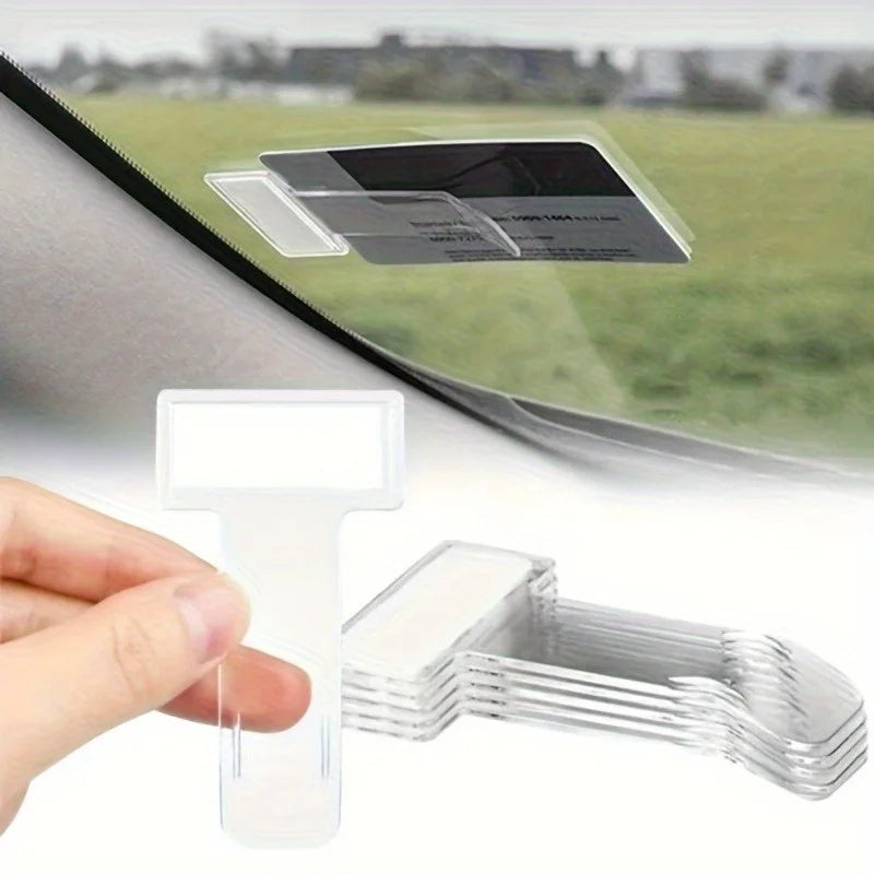 20pcs Transparent Car Window Parking Ticket Holder's Small Tool With Adhesive Pad Qme