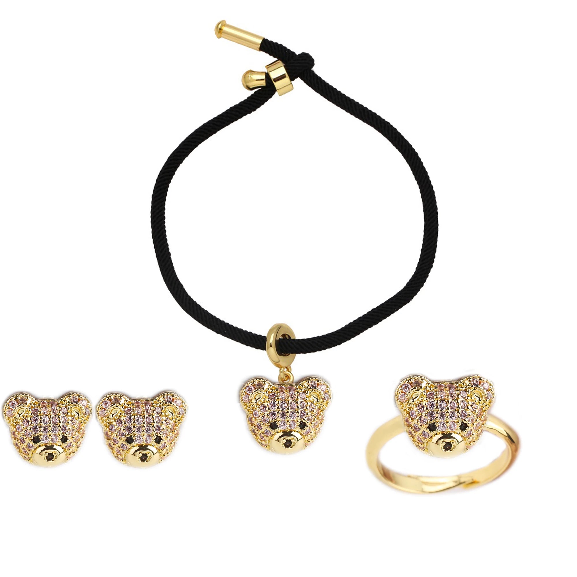 New Arrival Hot Sale Cute Bear Zircon Jewelry Set Bracelet Earrings Ring For Women Delicate Jewelry Birthday Party Bijoux Gift Qme Jewelry Set 5