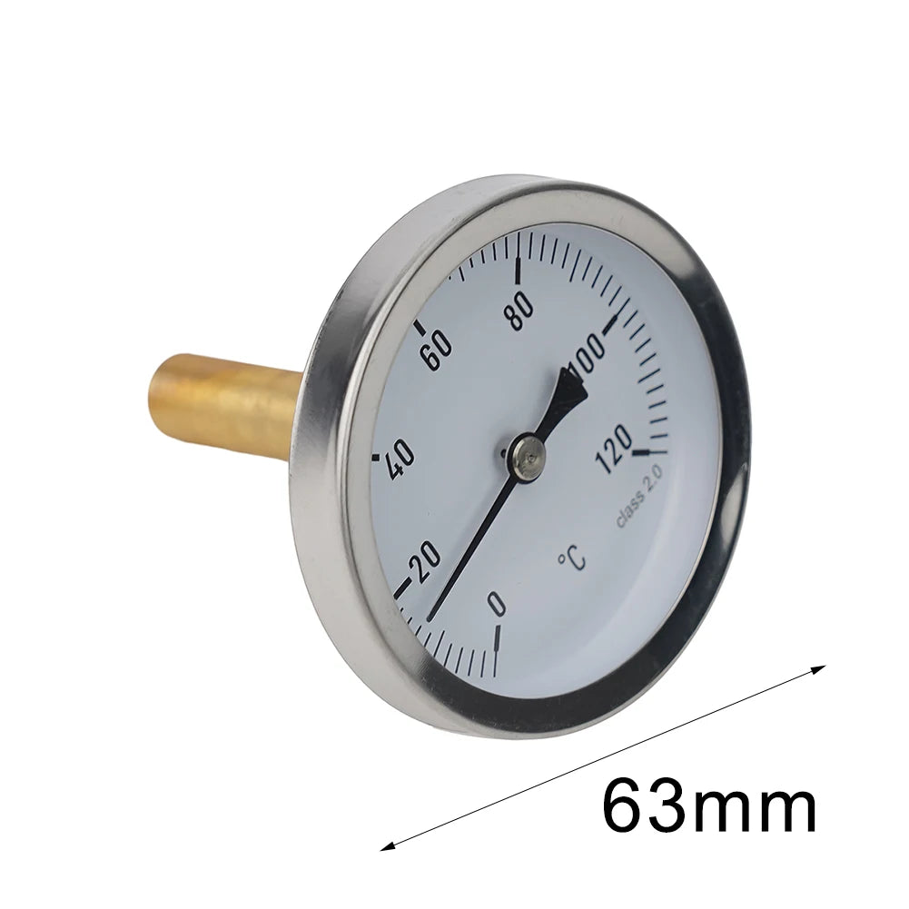 1 X Bimetallic Thermometer 0-120°C With 63mm Stainless Steel Case And 1/2" For Immersion Sleeve For Heating Systems Qme