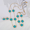 Classic Luxury Five Leaf Flower Jewelry Set High Quality Stainless Steel Bracelet Necklace Earrings Fashion Woman Clover Gift Qme Jewelry Set 8