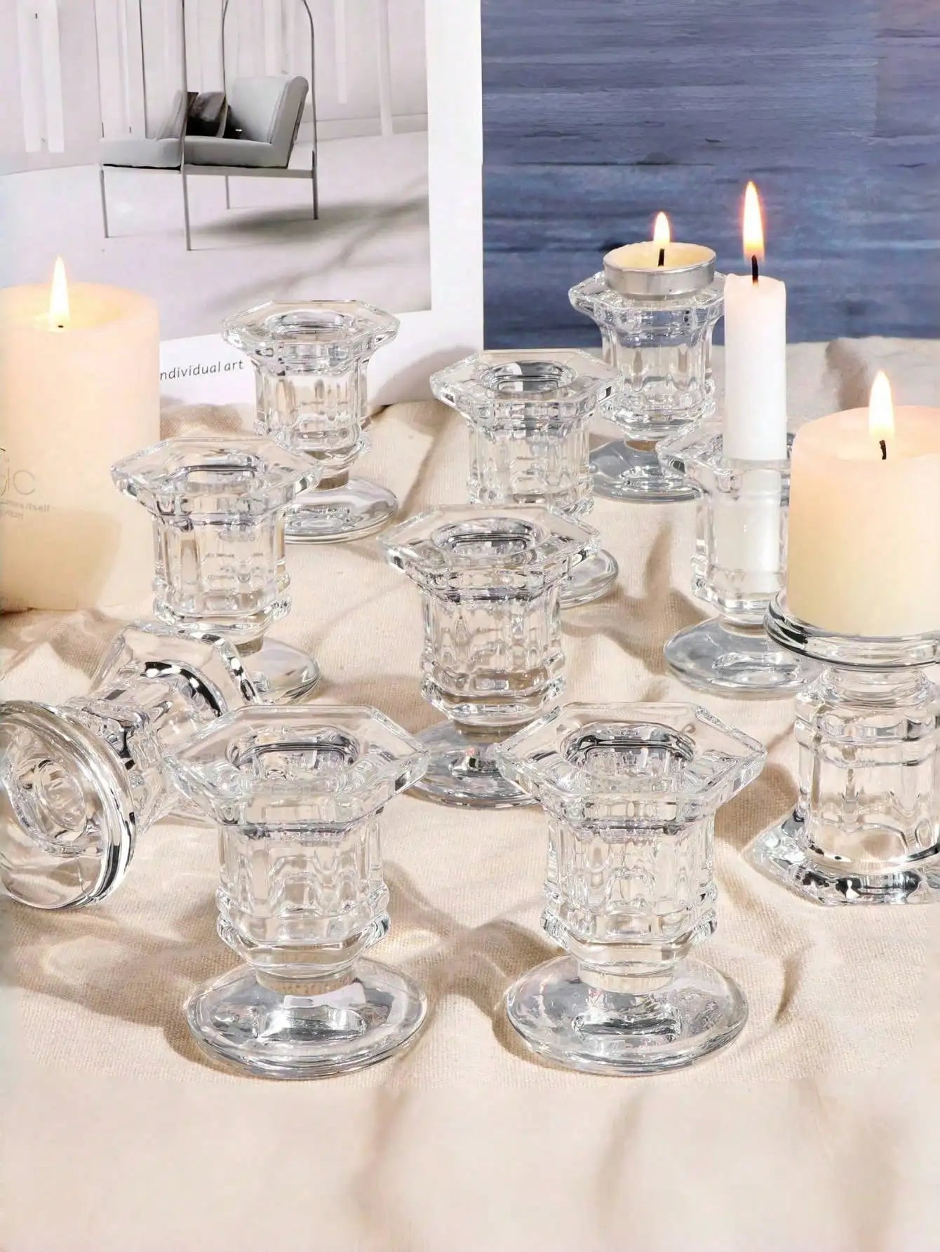 1 Bulk Candle Holders Christmas Holder 6 Clear Glass Tapered Qme