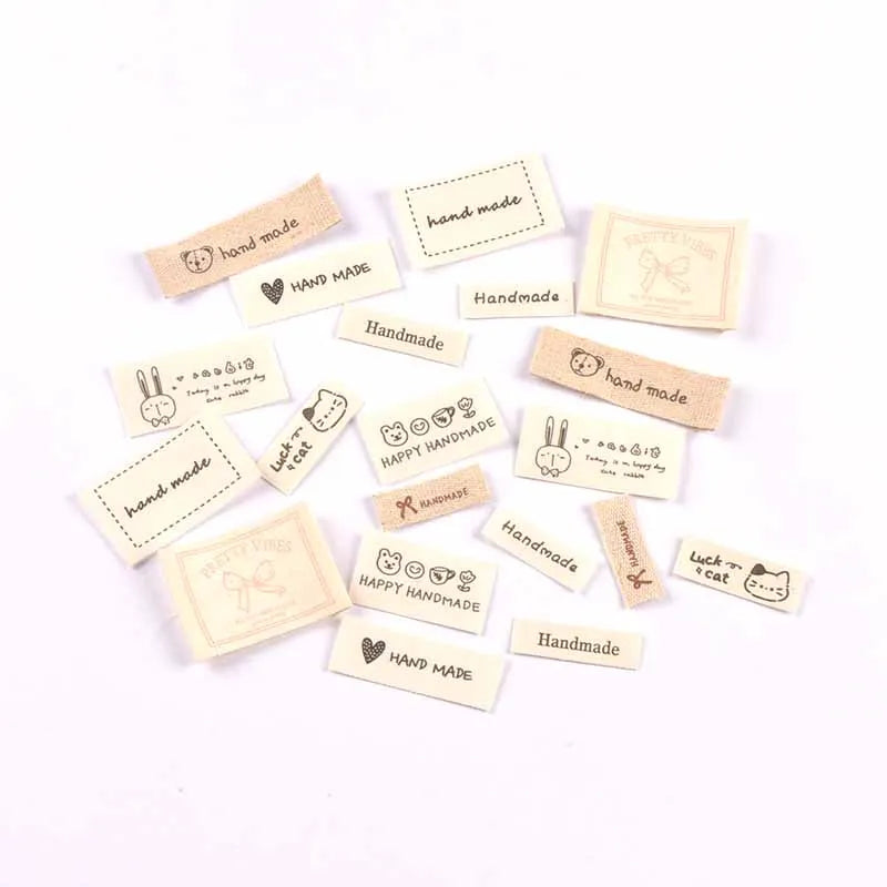 50Pcs 10-53mm Assorted "Handmade" Cute Animal Fabric Labels, Sew On Tags for DIY Clothes Crafts cp4317 Qme