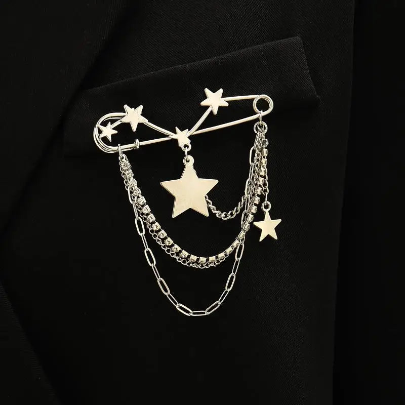 Women Men Brooch Suit Tassel Chain Lapel Pin Shirt Collar Brooch Badge Retro Pins Wedding Party Dance Neckwear Accessories Qme A2