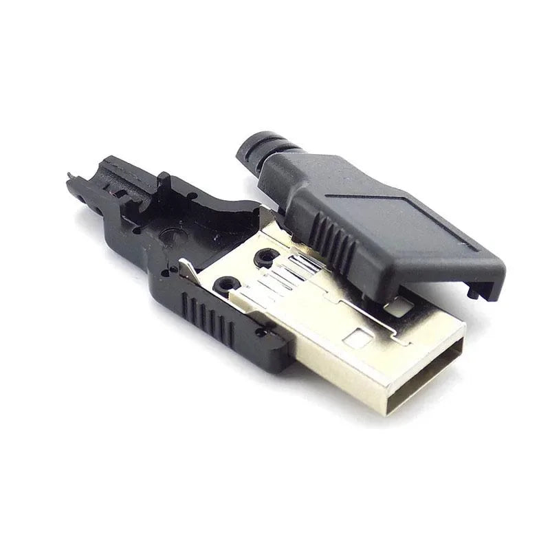 50pcs 4 Pin USB 2.0 Type A Male Socket plug Connector adapter With Black Plastic Cover Solder Type DIY Connector L19 Qme
