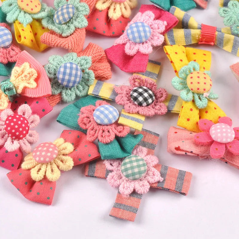 10pcs 25-45mm Mixed Color Cute Little Flower Bows For Clothing Sewing Accessories DIY Hair Clips Bag Handmade Headdress Material Qme mixed 10pcs