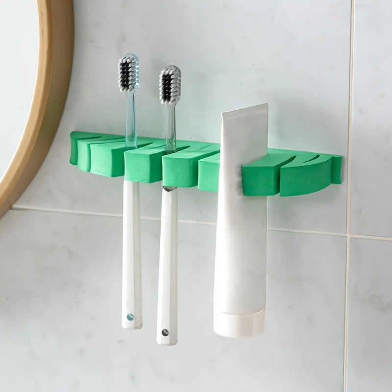 1 household bathroom leaf shaped makeup brush holder, toothbrush holder, cleaning and drying rack Qme