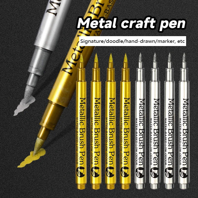 Gold Silver Metallic Marker Pen Waterproof Permanent Paint Marker Pen for Rock, Mug, Ceramic, Glass DIY Painting Supplies Qme