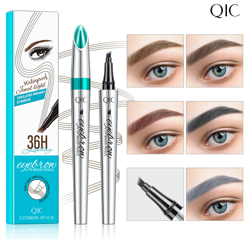 QIC Four-Pronged Eyebrow Pencil, Four-End, Long-Lasting, Non-Smudged, Water-Resistant, Anti-Smudged Eyebrow Pencil Qme