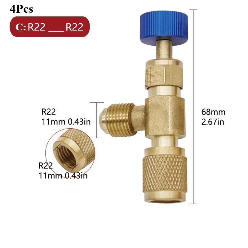 2/4Pcs Refrigerant Charging Valve, R12 R410 Safety Adapter Flow Control Ball Valve For Air Conditioner Manifold Qme Type C-4Pcs