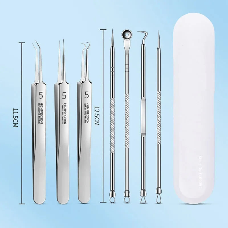 Ultra-fine Acne Pimples Blackhead Clip Tweezers Beauty Face Skin Care Cleaning Blackhead Remover Kit Acne Needle Hook Tool Qme