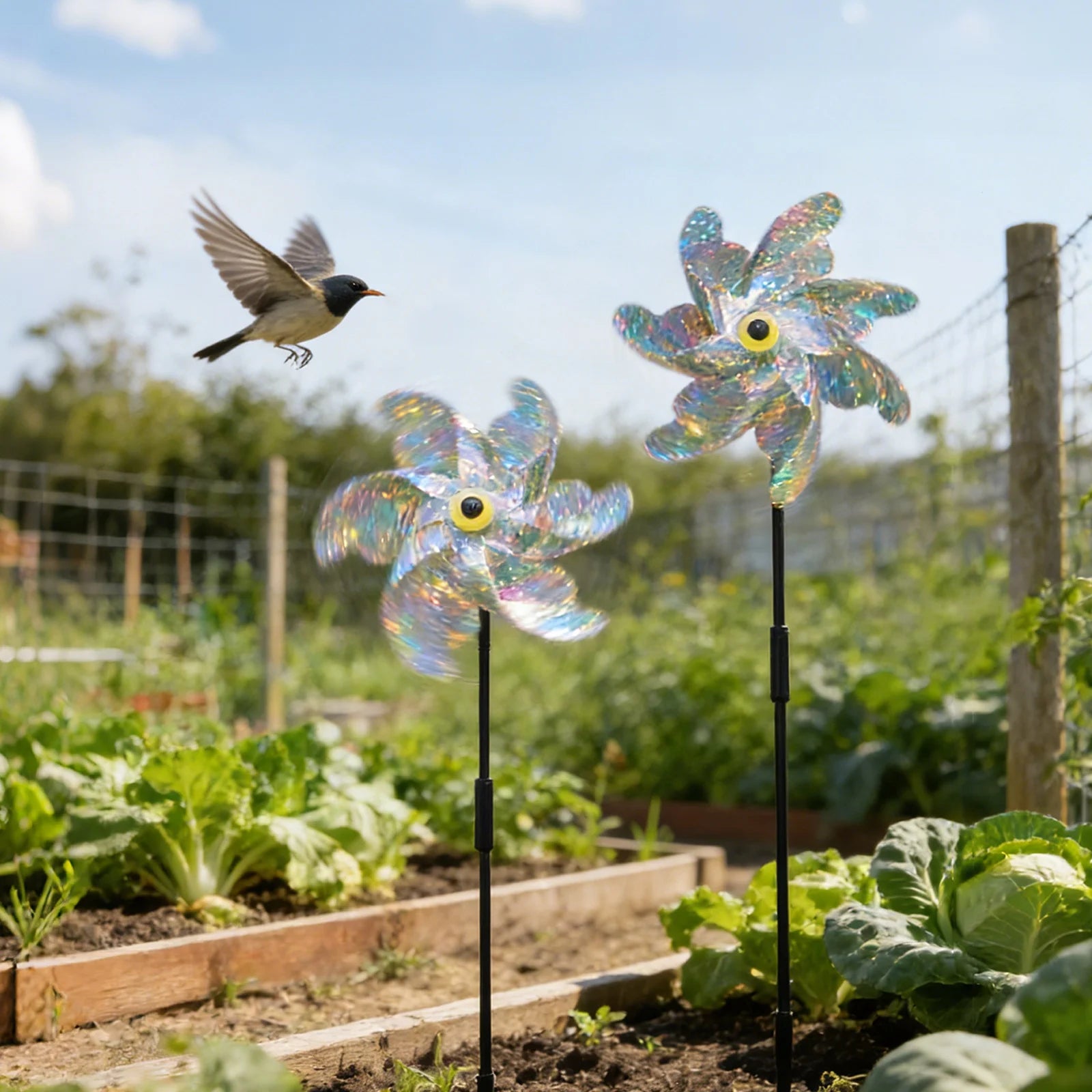 10pcs Windmill Bird Insect Repellent Orchand Garden Decorations Reflective Wind Spinner Outdoor Decor DIY Lawn Windmill Qme