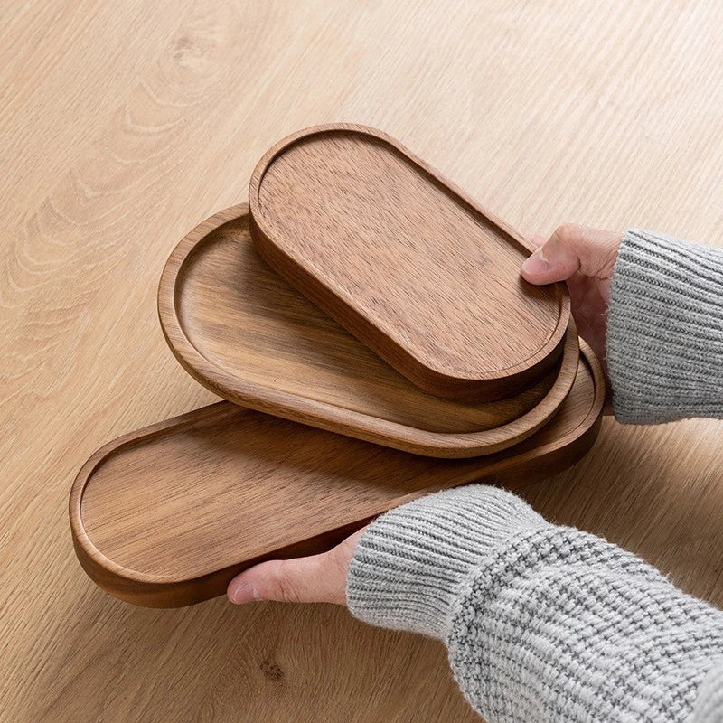 Japanese Tableware Wooden Plate Beech Oval Tray Mini Solid Wood Small Plate Children's Whole Wooden Plate Wooden Plate Qme