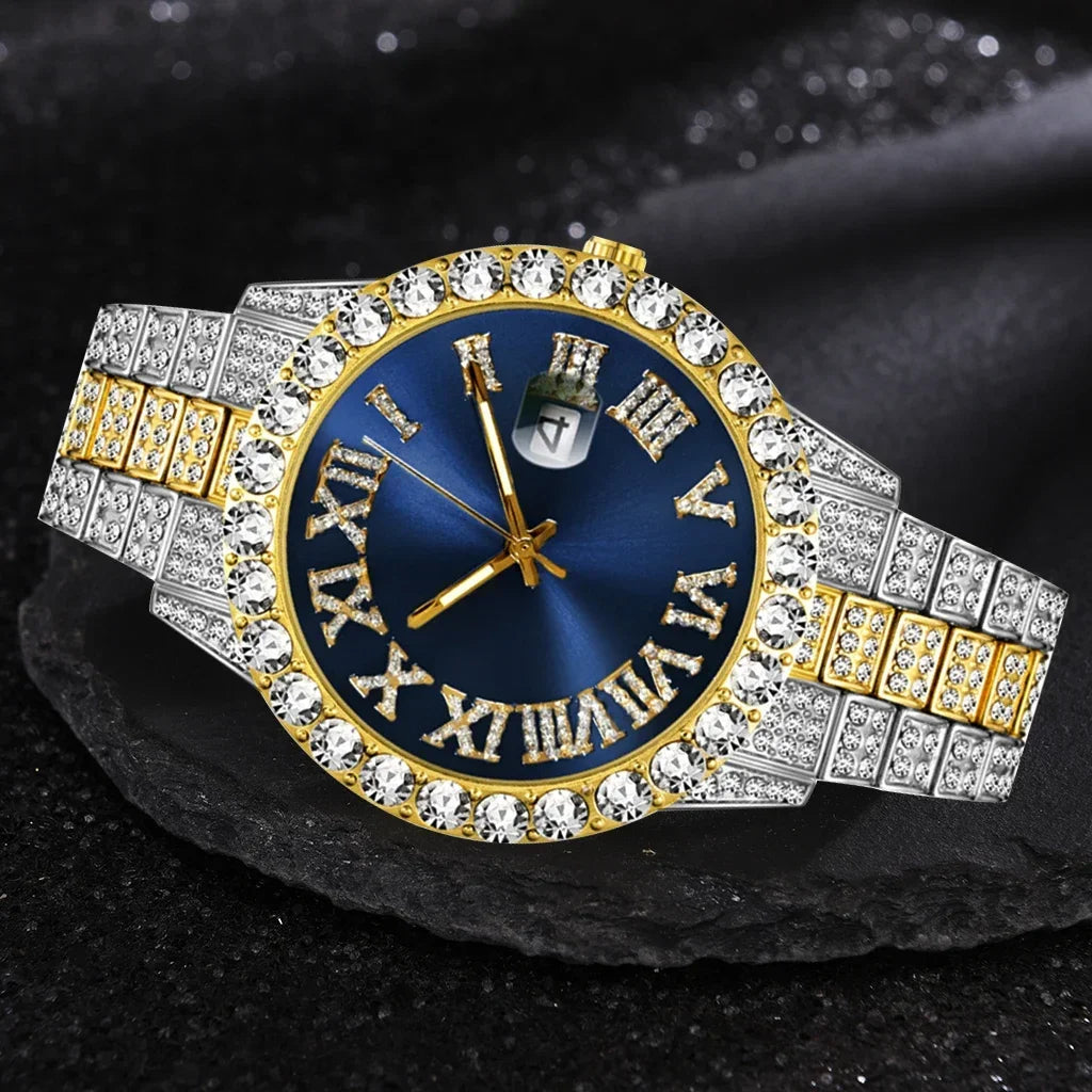 Iced Out Watch Men Luxury Brand Full Diamond Mens Watches AAA CZ Quartz Men's Watch Waterproof Hip Hop Male Clock Gift for Men Qme