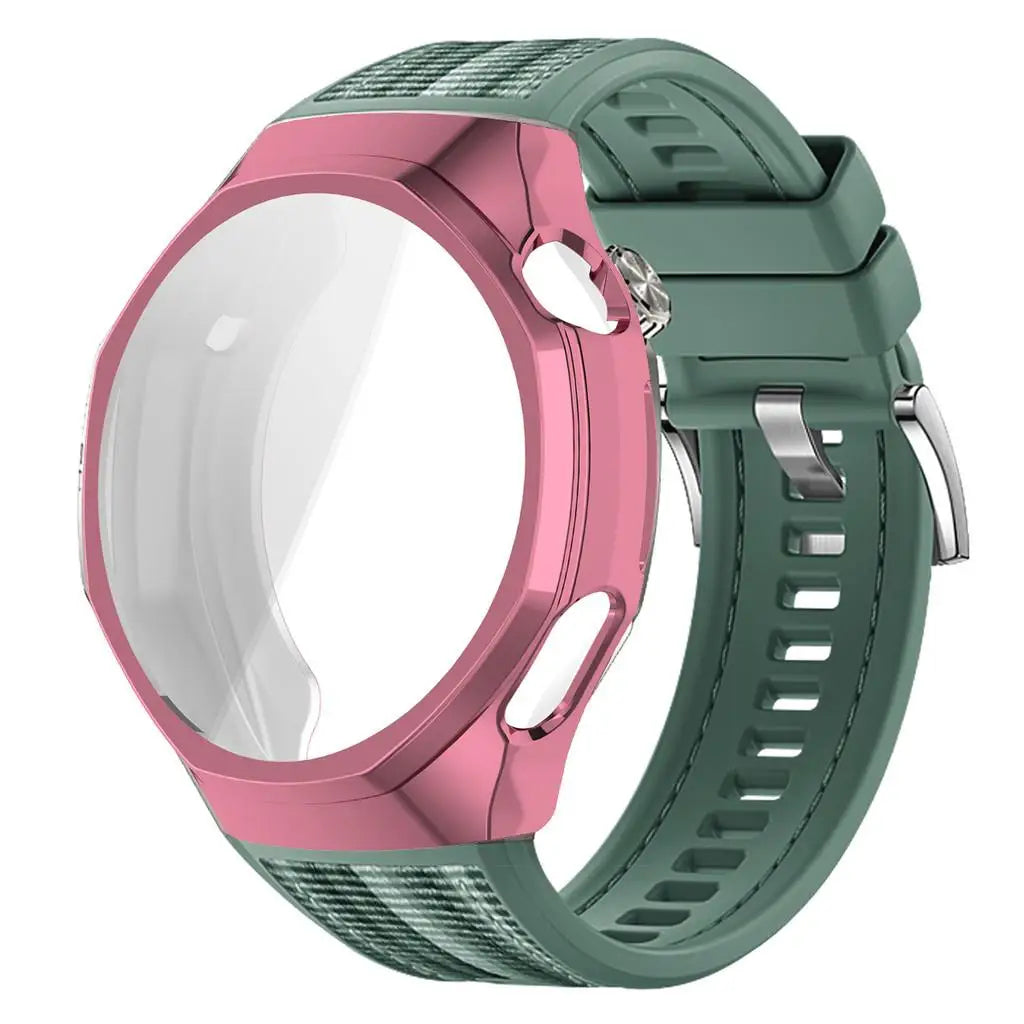 TPU Case+Strap For Huawei GT6 Pro 46mm Soft Silicone+Nylon Woven Bracelet Band With TPU Protector Bumper Shell Cover Qme Green-P For GT6 Pro 46mm