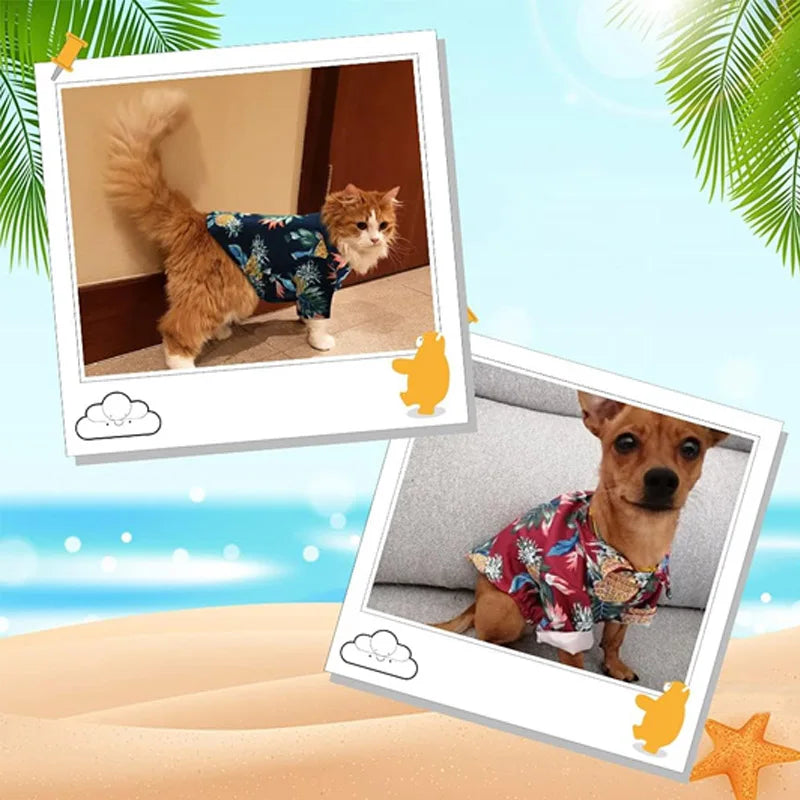 Dog shirt Hawaii pet vest summer beach clothing, pet T-shirt vest clothing suitable for small and large cats and dogs Qme