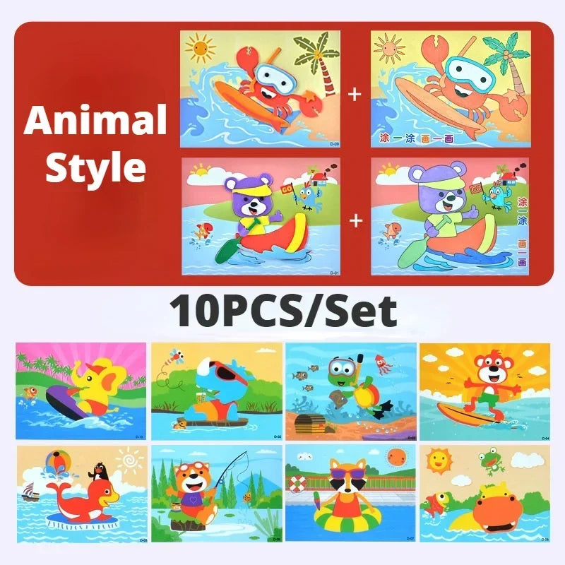 3D EVA Foam Sticker Puzzle Game DIY Cartoon Animal Craft Toys Kids Qme Animal 10 Pcs
