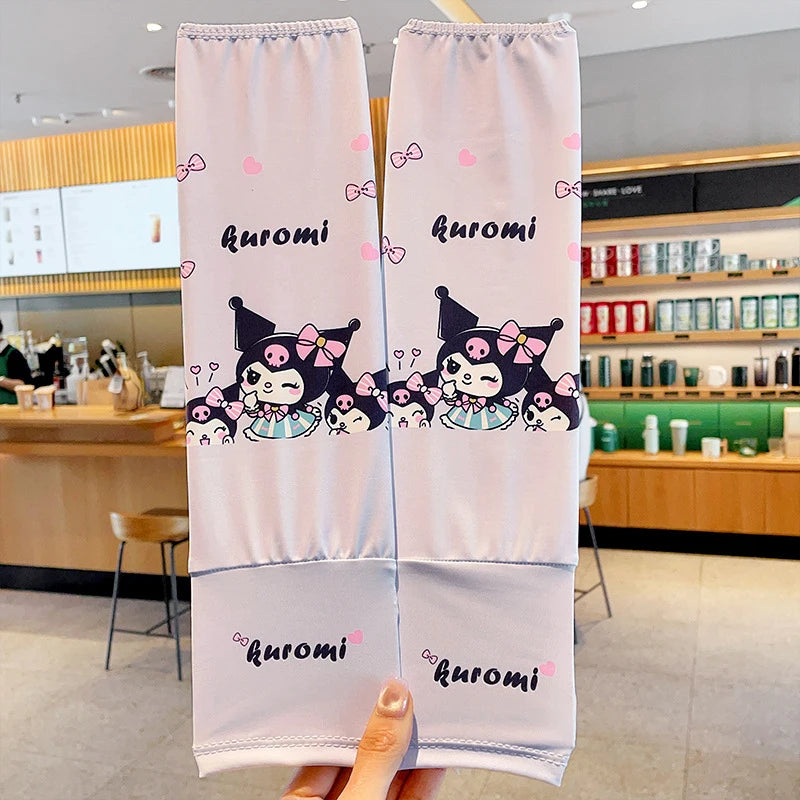 Kuromi Ice-Silk Arm Sleeves Cute Sun Protection Arm Sleeves with UV Protection Outdoor Breathable Arm Sleeves Qme
