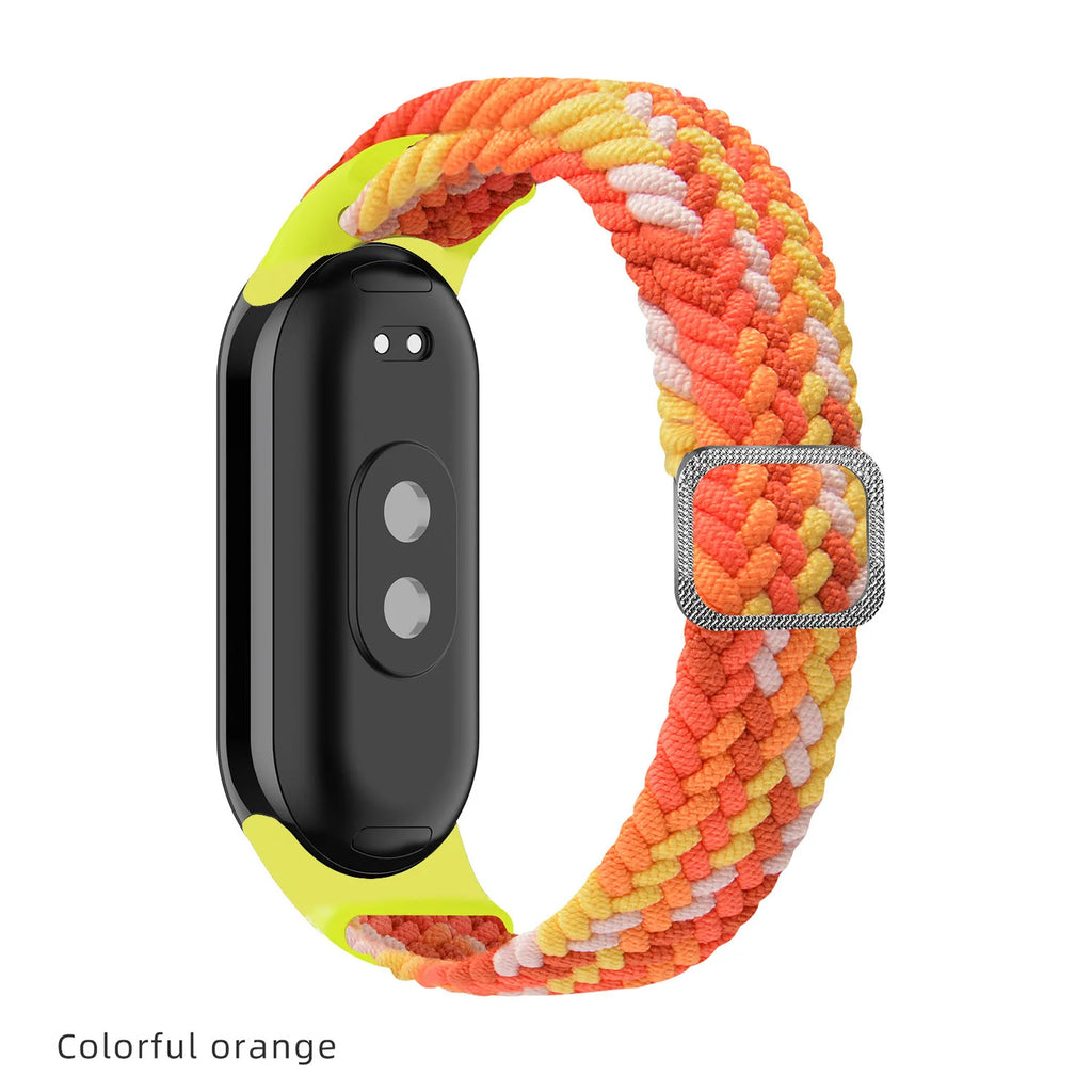 Elastic Nylon Adjustable Watchband for Xiaomi Mi Band 8 / NFC Replacement Bracelet Men Women Sport Strap Qme Colorful Orange