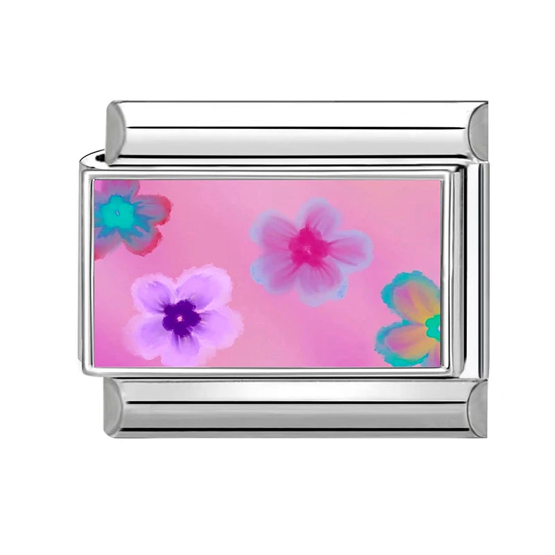 Y2K Plum Blossom Pink Black UFO Cute Flower Cat Italian Charm Link Fit 9mm Stainless Steel Module Women's Bracelet MakingJewelry Qme S 29