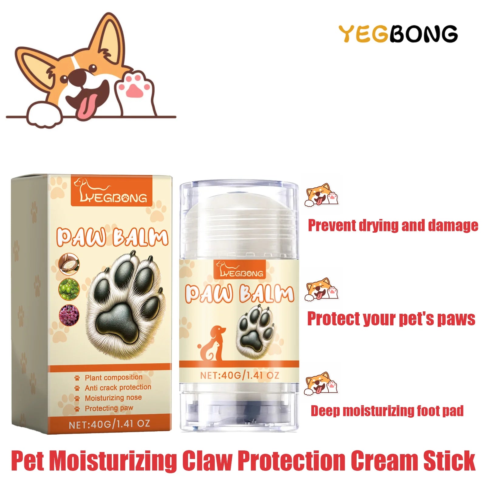 Pet Paw Balm Noses Paws Moisturizer Repair Dry Cracked Cat Foot Care Protector Lick Safe Repair Dry Cracked Dog Care Supplies Qme