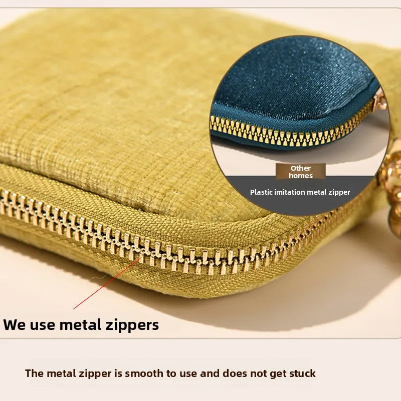 Tassel Jewelry Organizer Bag Portable Travel Case with Metal Zipper for Bracelets Jade Bangles Necklaces Rings Storage Pouch Qme