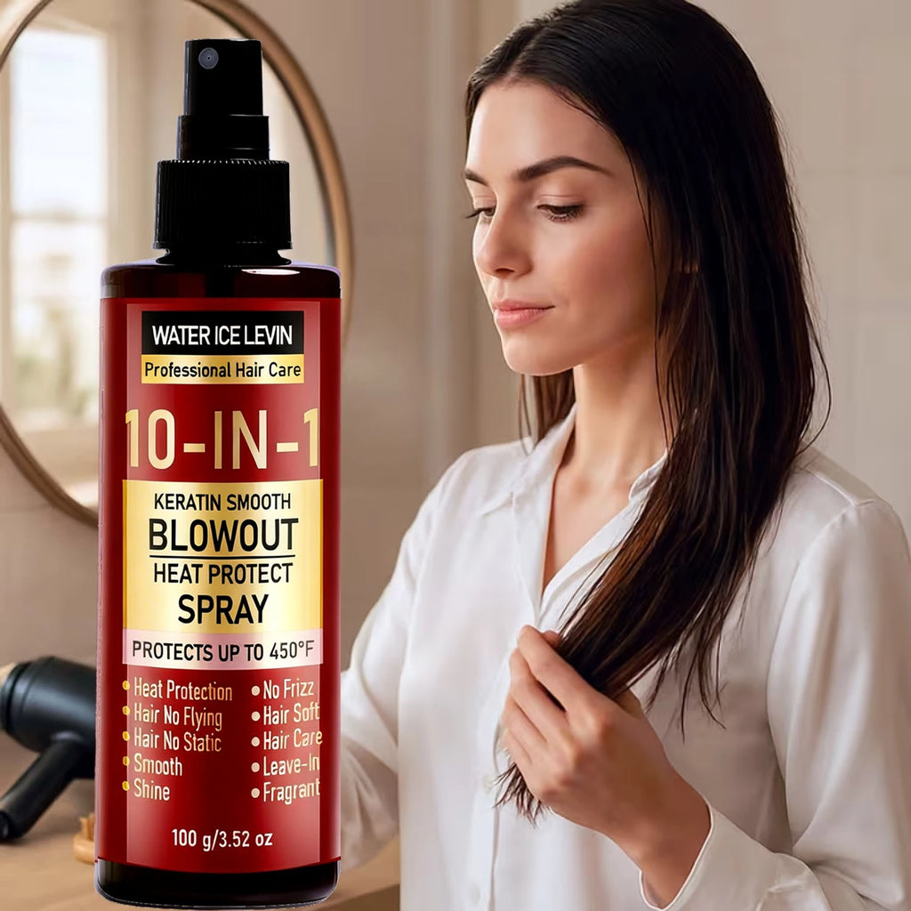 10-in-1 Keratin Heat Protect Spray, Smooth Blowout Anti-Frizz, Protects Up to 450°F with Hyaluronic Acid & Biotin Qme