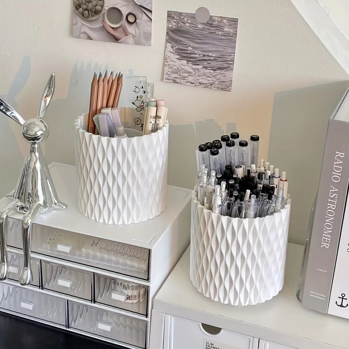 1pc Makeup Brush Storage Box 360° Rotating Desktop Cosmetic Eyebrow Pencil Makeup Lipstick Storage Box Qme