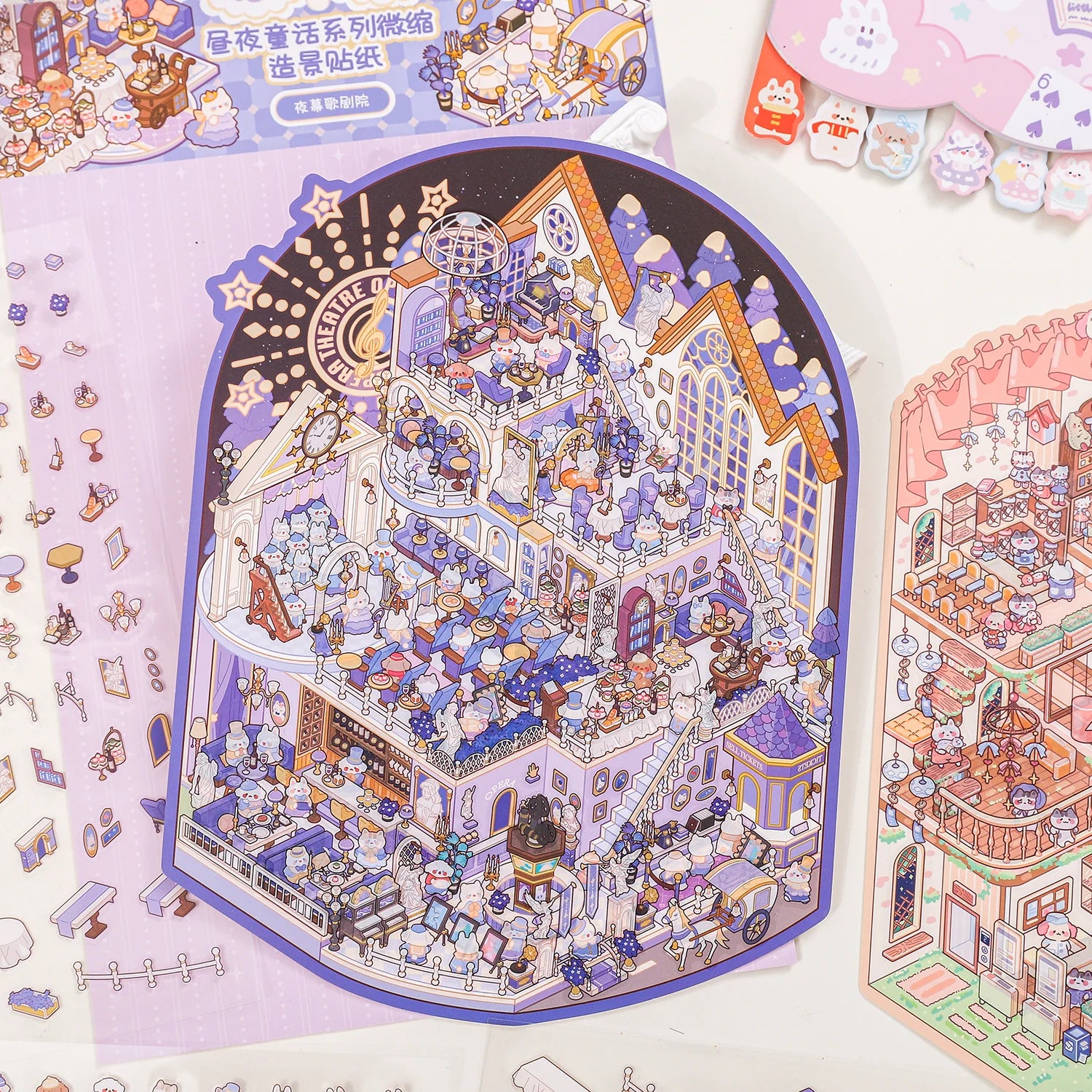 Plus Size 3D Cartoon Castle Town Landscape Sticker Scene DIY Toy Game Scrapbook Sticker Festival Birthday Gift for Kid Child Qme