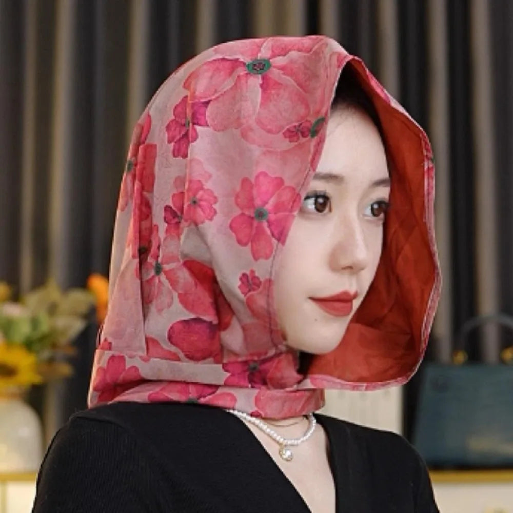 Headkerchief Elegant Printed Turban Hat Painting Cotton Linen Loom Silk Scarf Hat Sunscreen Polyester Women's Headscarf Beach Qme Style11
