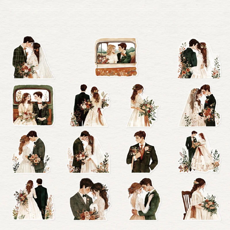 Wedding Stickers 30 Sheets Romantic Couple Scrapbook DIY Journal Phone Case Decoration Gift for Bride and Groom Qme 4