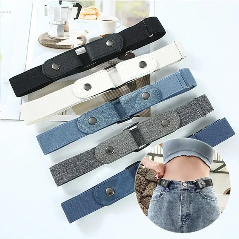 Canvas Adjustable Elastic Waist Band Invisible Belt Buckle-free Belts Qme