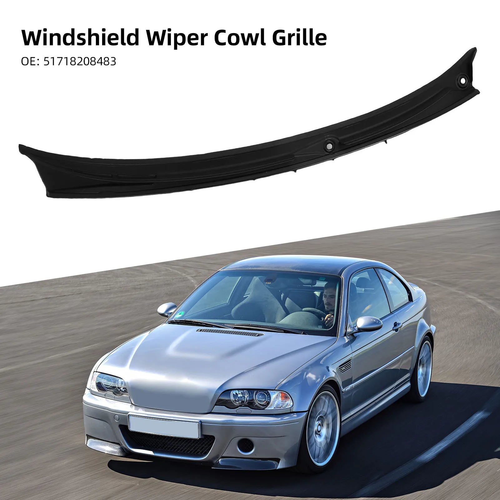 Car Windshield Wiper Grille Cover 51718208483 ABS Wiper Cowl Vent Grille Cover Replacement for BMW 3 Series E46 1997-2006 Qme