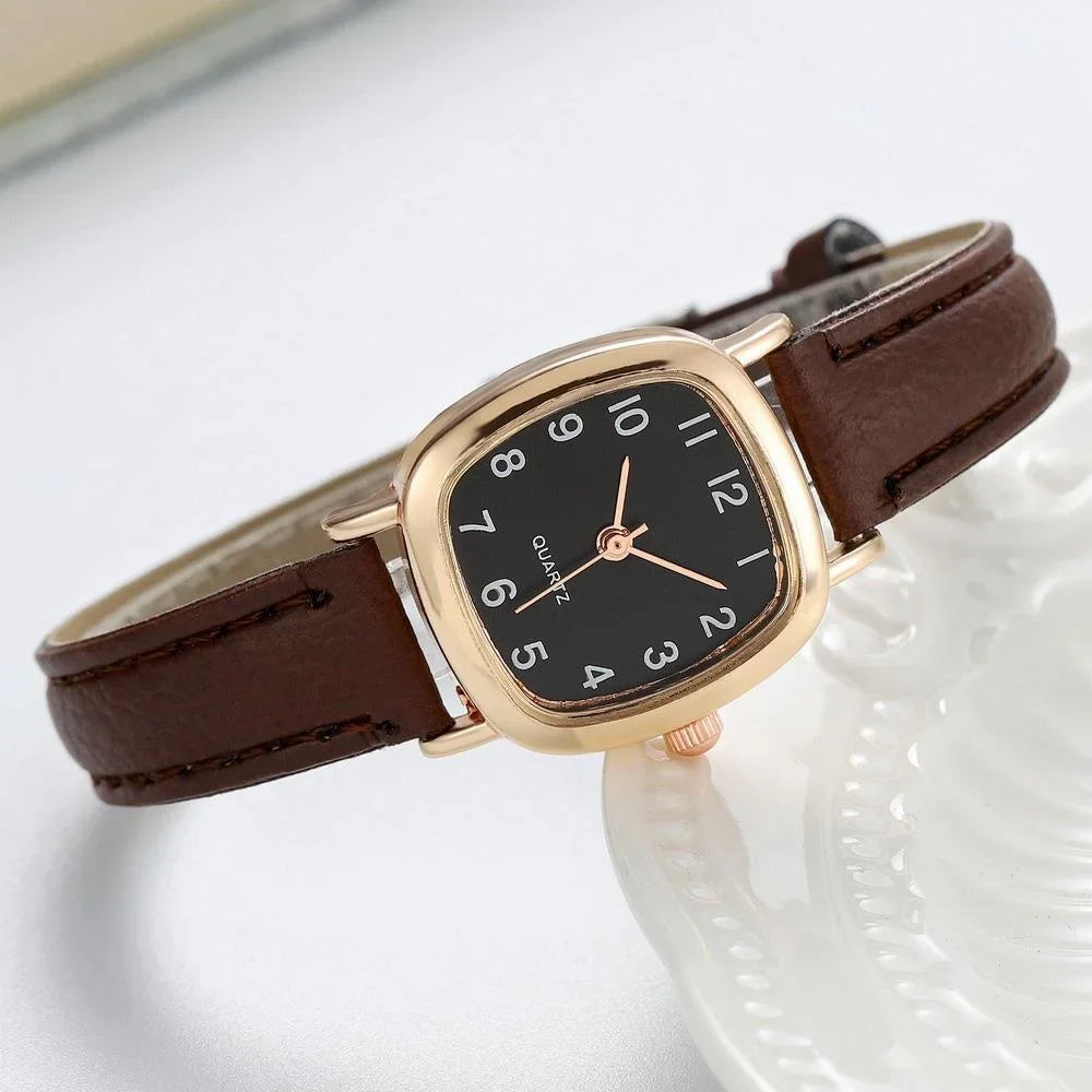 Kegllect Square Women Simple Small Dial Student Watches Vintage Belt Quartz Wristwatch Qme