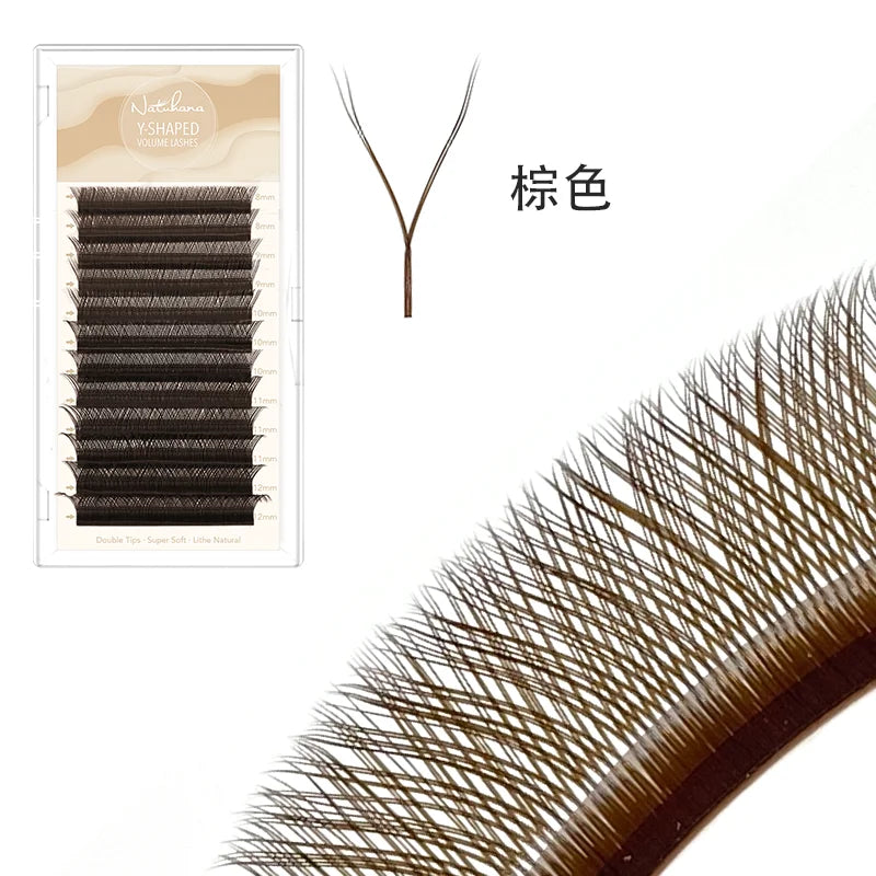 NATUHANA YY Shape Eyelash Extensions C-d Curl Faux Mink Double Tip Qme Brown YY D 0.07mm|8-12 Mixed