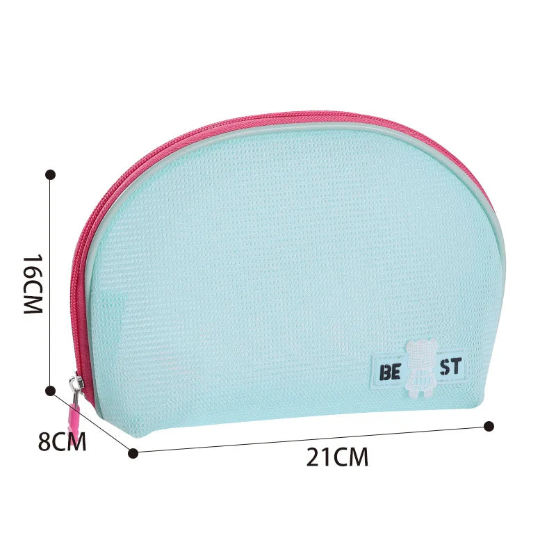 Hot Sale Portable Handheld Toiletries Bag Outdoor Travel Cosmetic Organizer Mesh Toiletry Organizer Trendy Beach Cosmetic Pouch Qme HalfRoundBagBlue