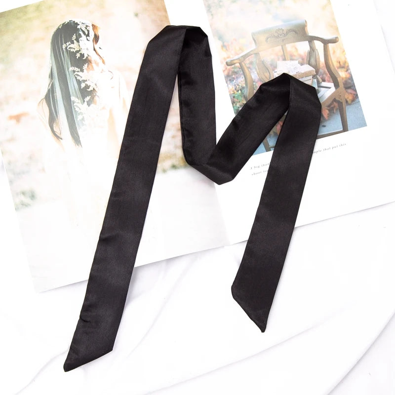 Long Bag Scarf Women Hair Band Lady Accessories Solid Skinny Scarves Qme black length 100cm