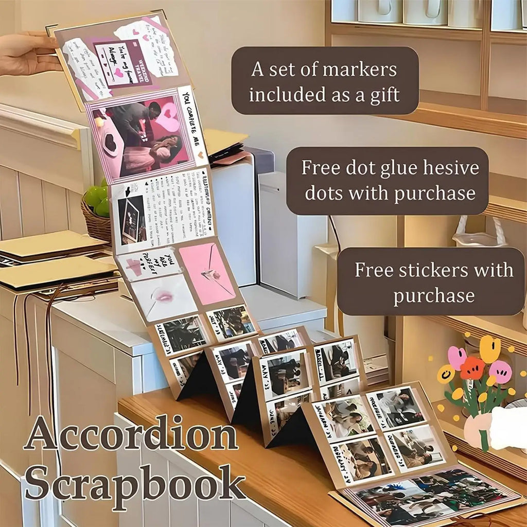 Foldable Scrapbook Album Folding DIY Paper Memory Book Picture Crafts Photo Collection Book For Graduation Valentines Day Qme