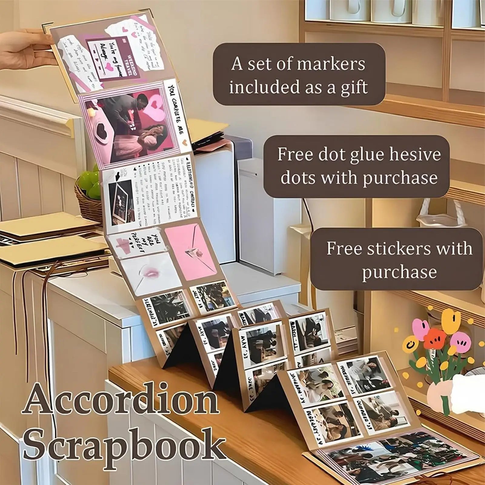 Foldable Scrapbook Album Folding DIY Paper Memory Book Picture Crafts Photo Collection Book For Graduation Valentines Day Qme